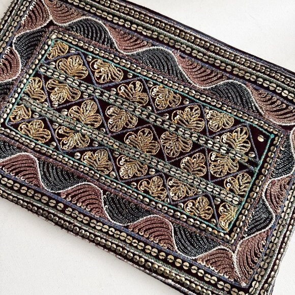 Vintage Velvet Embroidered Ethnic Clutch